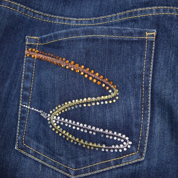 Seven7 Luxe Jeans Woman 20 Plus Size Blue Embellishd Rhinestones Boho Denim - Picture 5 of 14